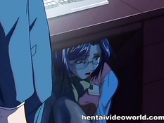 Начальник соблазняет свою грудастую хентай секретаршу в очках