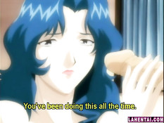 Хентай девчонка с голубыми волосами отсасывает парню в позе 69