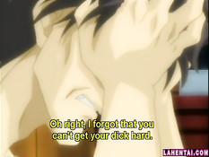 Хентай девчонка с голубыми волосами отсасывает парню в позе 69