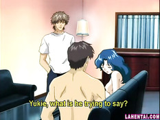 Хентай девчонка с голубыми волосами отсасывает парню в позе 69