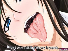 Ненасытная хентай брюнетка набросилась на парня и отсосала член