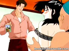 Похотливые извращенцы связали и оттрахали сисястую хентай жену