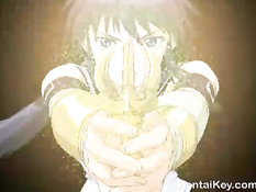 Две девчонки вместе с пареньком оттрахали злую хентай лесбиянку