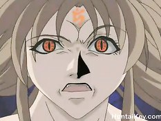 Две девчонки вместе с пареньком оттрахали злую хентай лесбиянку