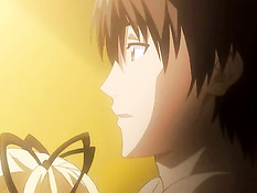 Светловолосая аниме девушка с хвостиками дрочит парню в ванной