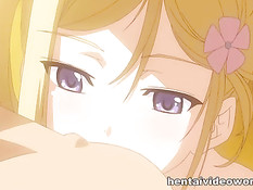 Светловолосая аниме девушка с хвостиками дрочит парню в ванной