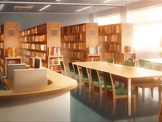 Очкастая хентай девка с косичками занимается сексом в библиотеке