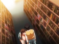 Очкастая хентай девка с косичками занимается сексом в библиотеке