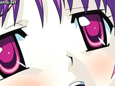 Парень ласкает большую грудь и киску возбуждённой хентай девке