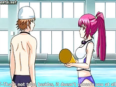 Парень ласкает большую грудь и киску возбуждённой хентай девке