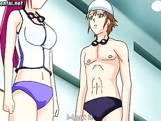 Парень ласкает большую грудь и киску возбуждённой хентай девке