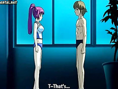 Парень ласкает большую грудь и киску возбуждённой хентай девке