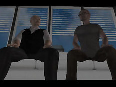 Красивая 3D брюнетка танцует стриптиз и ебётся с двумя мужиками