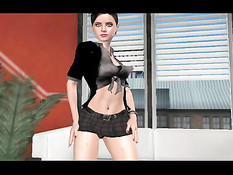 Красивая 3D брюнетка танцует стриптиз и ебётся с двумя мужиками