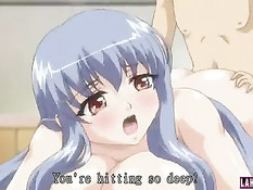 Грудастая хентай девка столкнулась с парнем и подрочила сиськами