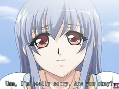 Грудастая хентай девка столкнулась с парнем и подрочила сиськами