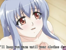 Грудастая хентай девка столкнулась с парнем и подрочила сиськами