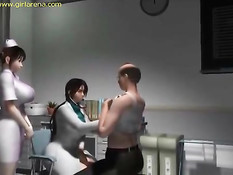 Грудастые 3D девушки раздеваются и сосут член в кабинете врача
