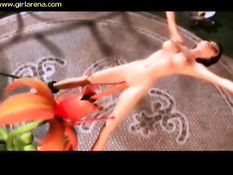 Магический цветок обвивает и трахает в киску грудастую 3D девку