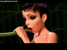 Магический цветок обвивает и трахает в киску грудастую 3D девку