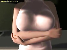 Сиськастая 3D секретарша в очках трахается с компанией парней