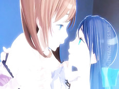 Сиськастые аниме лесбиянки лижут сосочки и используют страпон