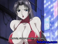 Сисястой хентай девушке в корсете делают двойное проникновение