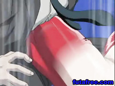 Сисястой хентай девушке в корсете делают двойное проникновение