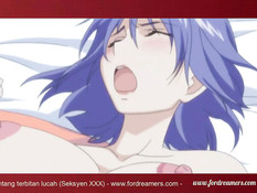 Возбуждённая хентай подруга с синими волосами трахается с парнем