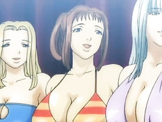 Грудастая хентай девушка в бикини занимается сексом с очкариком