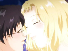 Грудастая хентай девушка в бикини занимается сексом с очкариком