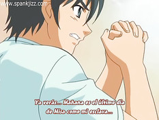 Он прижал к стене грудастую хентай брюнетку и засадил свой член