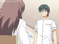 Он прижал к стене грудастую хентай брюнетку и засадил свой член