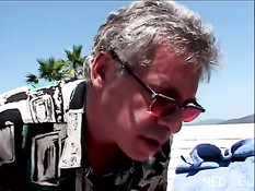 Two busty sluts and one cock in free nature