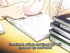 Аниме блондинка дала очкарику полизать сиськи и подрочила член