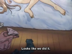 Аниме блондинка дала очкарику полизать сиськи и подрочила член