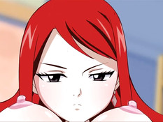 Сисястая хентай сучка с красными волосами затрахала своего друга