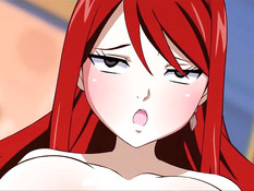 Сисястая хентай сучка с красными волосами затрахала своего друга