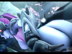 Супергероя WidowMaker из игры Overwatch оттрахали в позе раком