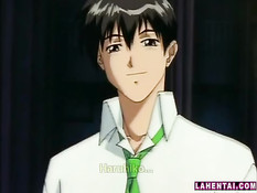 Грудастая хентай девушка ходит с засунутым  в киску вибратором