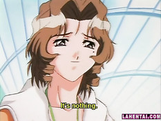 Грудастая хентай девушка ходит с засунутым  в киску вибратором