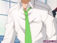 Грудастая хентай девушка ходит с засунутым  в киску вибратором