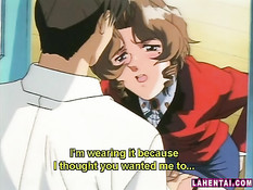 Грудастая хентай девушка ходит с засунутым  в киску вибратором