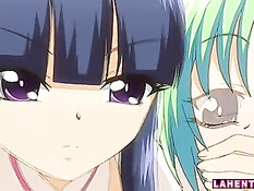 Сисястая хентай красотка с зелёными волосами усаживается на член