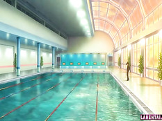 Парень оттрахал на полу в бассейне худую рыжую хентай девушку