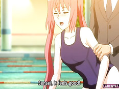 Парень оттрахал на полу в бассейне худую рыжую хентай девушку