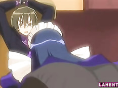 Развратная хентай горничная связала мужика и уселась на его член