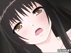 Длинноволосая хентай брюнетка наслаждается сексом в позе раком