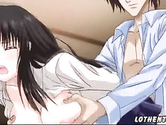 Длинноволосая хентай брюнетка наслаждается сексом в позе раком