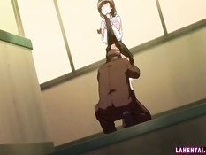 Мужчина ласкает огромные сиськи хентай студентке и трахает раком